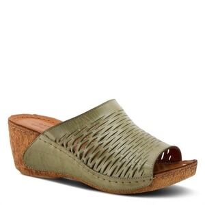 Spring Step Women's Sandal Size 39 CUNACENA Slip On Leather Wedge Sandals Green